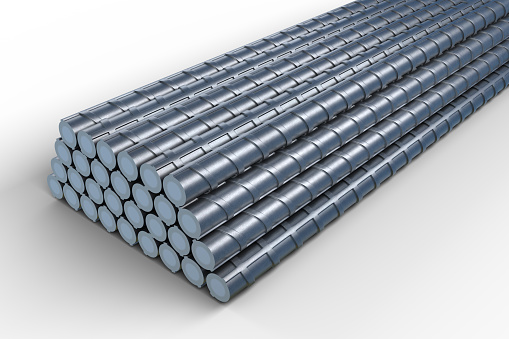 A 3D illustration of reinforcements bunch of steel TMT bar. 3D Render