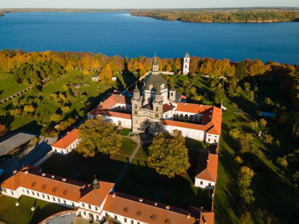 istock Aerial view of the Pazaislis monastery during fall in Kaunas, Lithuania 1441574413