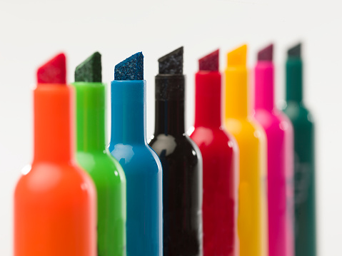 A closeup of colorful highlighters