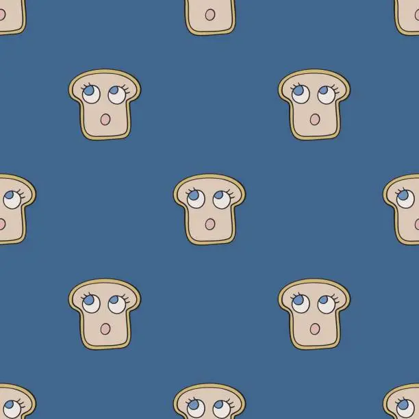 Vector illustration of Funny bread slice vector seamless pattern. Cute repeat background for textile, design, fabric, cover etc.