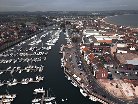 An aerial view of the Southampton port with boats in England