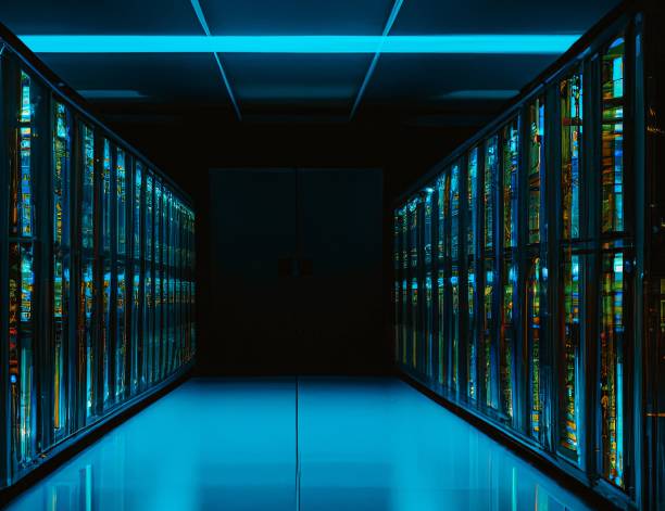 istock 3D render of a network server room exchanging cyber data and internet connections 1441575228