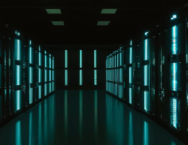 istock 3D render of a network server room exchanging cyber data and internet connections 1441575234