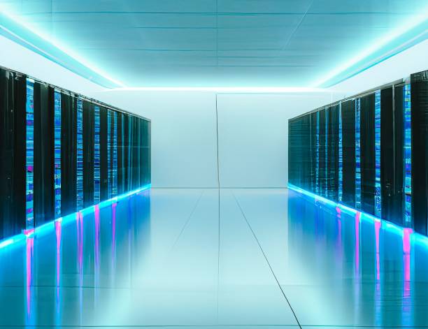 istock 3D render of a network server room exchanging cyber data and internet connections 1441575235