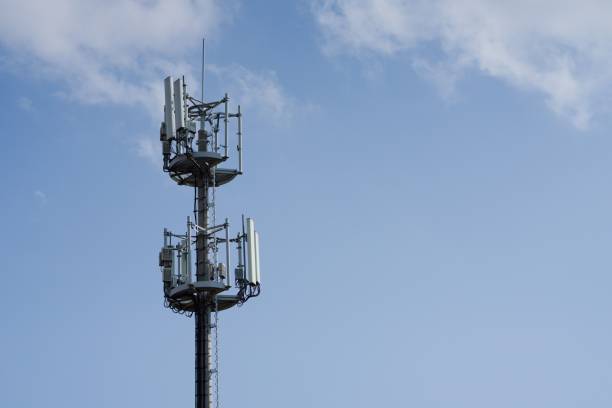 istock Advanced radio transmission tower with blue sky in the background 1441575318