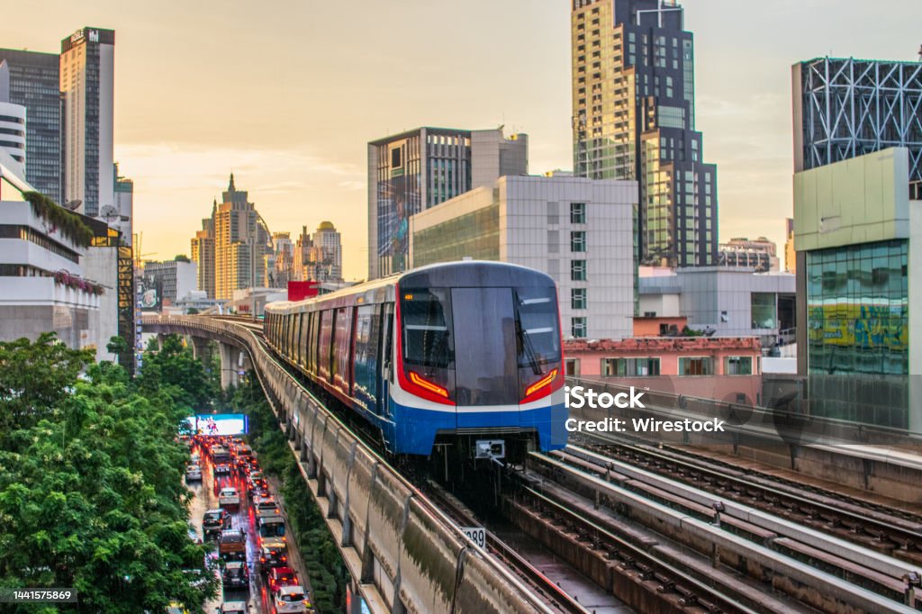The Skytrain in Bangkok, Thailand The Skytrain in Bangkok, Thailand Southeast Asia Bangkok Stock Photo