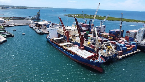 Kiribati, Fiji – December 15, 2021: A cable ship sailing near Fiji