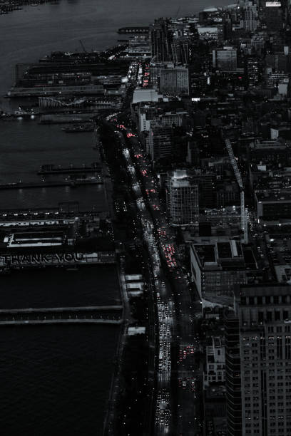 istock Grayscale top view of a city 1441576588
