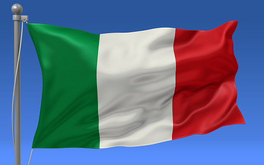 Italy flag waving on the flagpole on a sky background