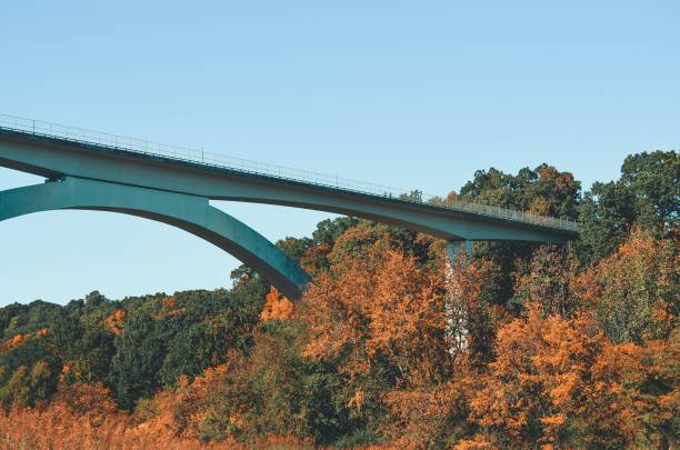 Double arch bridge over colorful trees around in Tennessee under sunset sky