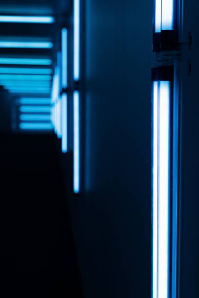 istock Vertical shot of an abstract blue lights background with space for text 1441577862