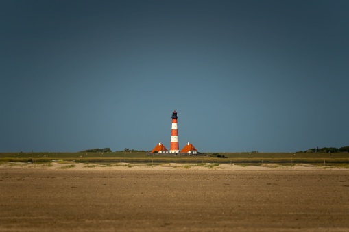 Westkapelle, Netherlands, August 2019. One of the lighthouses in the built-up area.