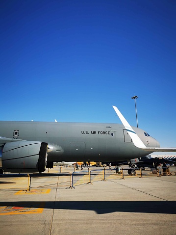 Dubai, United Arab Emirates – November 14, 2021: The KC- 135 Stratotanker during the Dubai Airshow