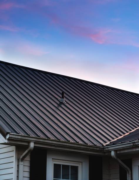 une belle maison en métal au coucher du soleil - metal roof photos et images de collection