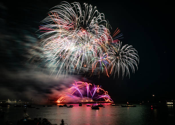 istock Colorful firework display over Plymouth harbor at the British Firework Championships 1441586776