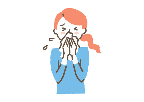 Woman blowing her nose with hay fever_color