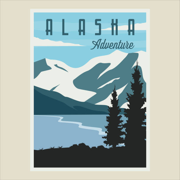 alaska travel vector poster illustration template graphic design. national park of united states of america banner for travel concept