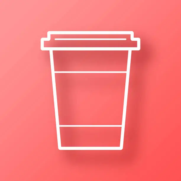 Vector illustration of Disposable cup. Icon on Red background with shadow
