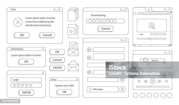 90s Retro Vaporwave Old Desktop User Interface Elements Doodle Style ...