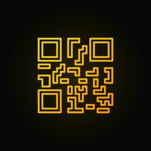 어두운 배경에 노란색 qr 코드 개념 벡터 라인 아이콘 - qr code coding technology luminosity stock illustrations