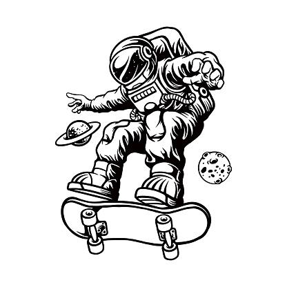 Spaceman Skate monochrome Clipart vector illustrations for your work logo, merchandise t-shirt, stickers and label designs, poster, greeting cards advertising business company or brands
