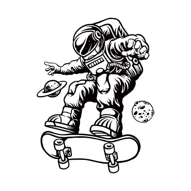 Vector illustration of Spaceman Skate monochrome Clipart