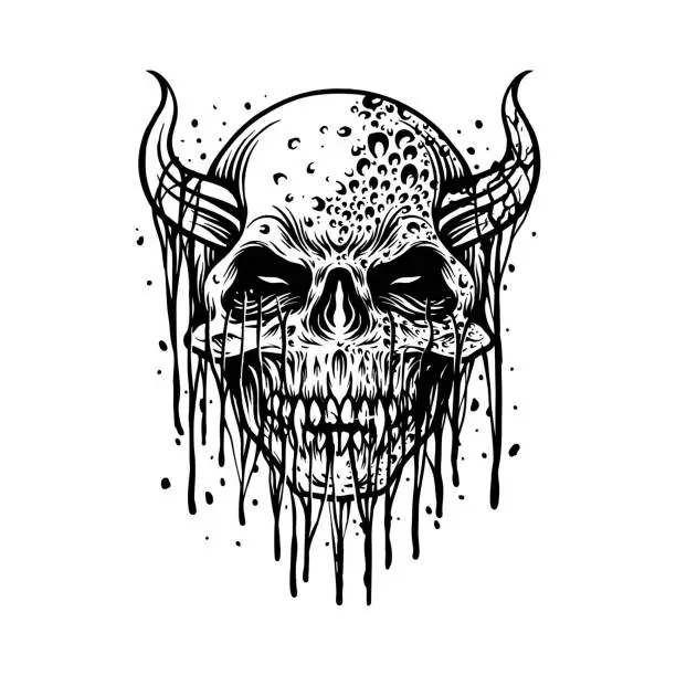 Vector illustration of Zombie Evil Skull Halloween Illustrations outline