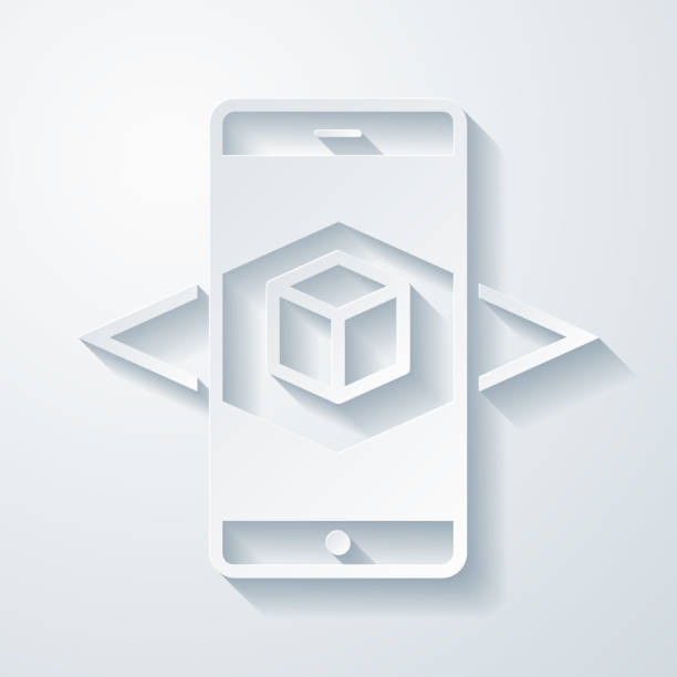 Augmented reality with smartphone. Icon with paper cut effect on blank background Icon of "Augmented reality with smartphone" with a realistic paper cut effect isolated on white background. Trendy paper cutout effect. Vector Illustration (EPS file, well layered and grouped). Easy to edit, manipulate, resize or colorize. Vector and Jpeg file of different sizes. 360-camera-white-background stock illustrations