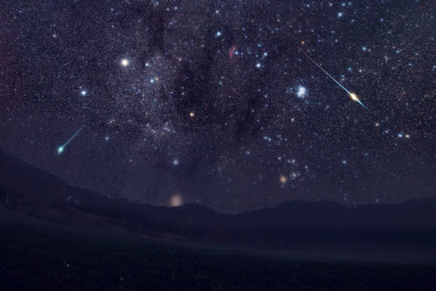 istock Countryside silhouettes with Milky way and planets. 1441601047