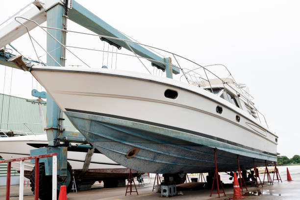 istock Yacht hauled out in shipyard. 1441602493