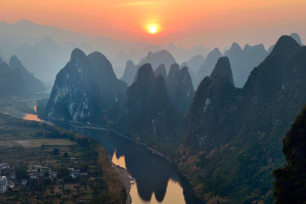 istock Magnificent sunrise-dawn over Lijiang River and peaks 1441605701