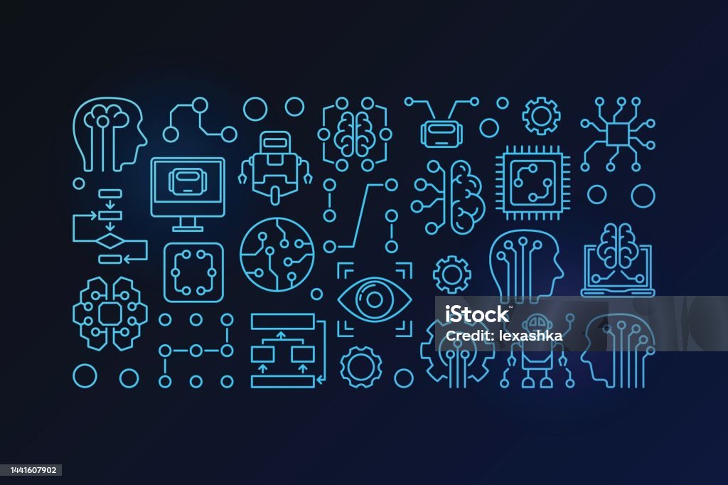 Machine Learning And Artificial Intelligence Vector Blue Illustration ...