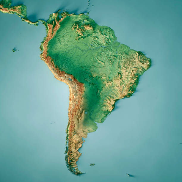 South America Continent Topographic Map 3D Render Color stock photo