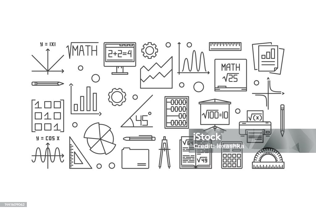 Business Math Small Background Mathematics Vector Thin Line Banner Stock Illustration - Download Image ...