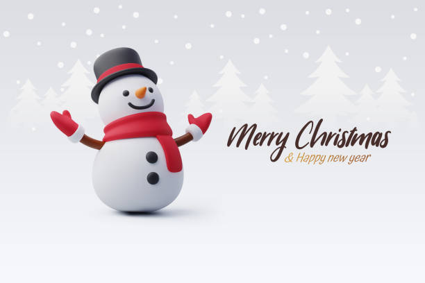 ilustrações, clipart, desenhos animados e ícones de 3d vetor bonito boneco de neve, feliz natal boneco de neve ou conceito de saudação de ano novo. - snowman