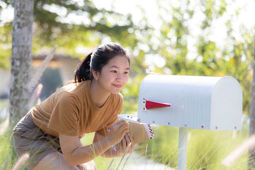 American mailbox. rural view, blurred background