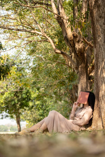 Free Stock Photo of Woman reading a book under a tree in a park ...