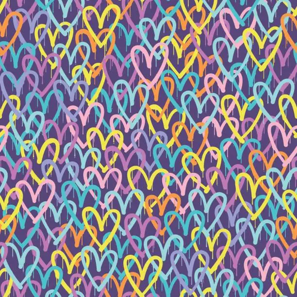 Vector illustration of Hearts Graffiti Spray Paint Valentine's Seamless Pattern Love Background