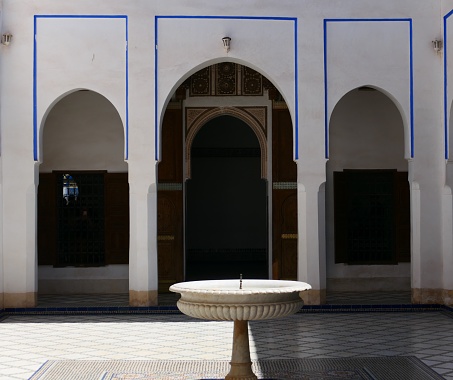 Courtyard and fountain, Bahia Palace, Marrakech, Morocco
