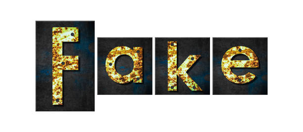 istock Fake. Words made from rusty iron letters. Isolated on white background. Business. Design element. Business 1441614055