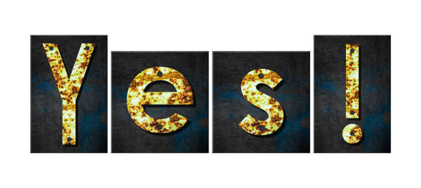 istock Yes. Words made from rusty iron letters. Isolated on white background. Consent sign. Business. Lifestyle. Design 1441614088