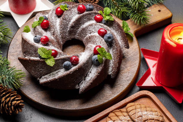 istock Christmas cake with blueberries, cranberries and mint 1441616995