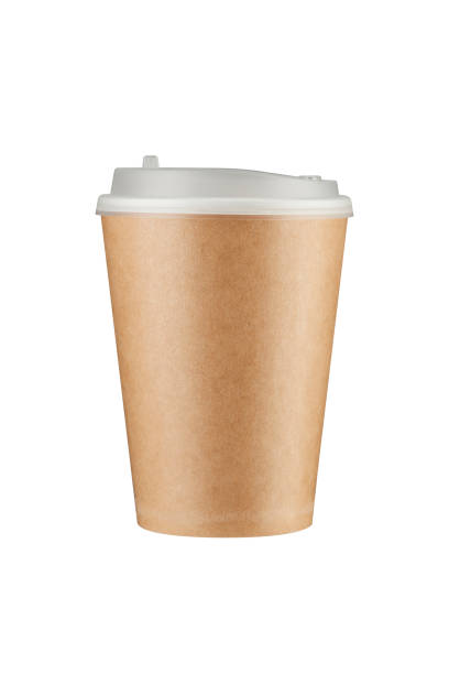 istock Brown paper coffee cup isolated on white background with clipping path. Real photo. 1441617411