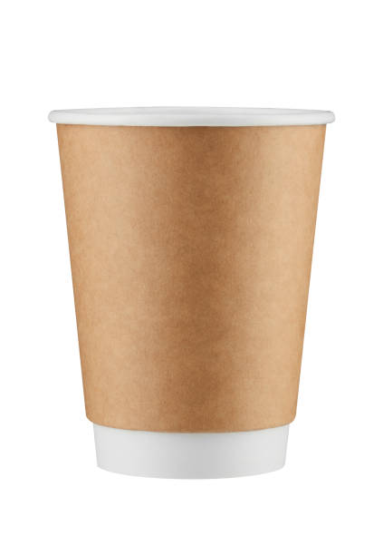 istock Brown paper coffee cup isolated on white background with clipping path. Real photo. 1441617428