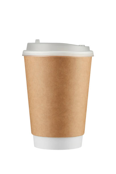 istock Brown paper coffee cup isolated on white background with clipping path. Real photo. 1441617444