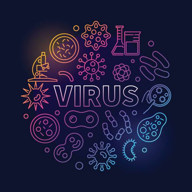 вирус круглый вектор красочная иллюстрация с иконками вирусов - biohazard symbol computer bug biology virus stock illustrations
