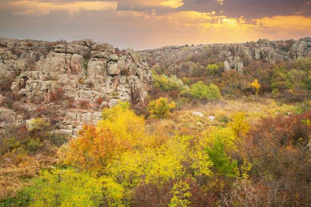istock Aktovsky Canyon in Ukraine surrounded large stone boulders 1441617735