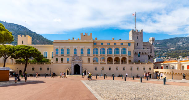 Medieval royal Prince Palace, Palais Princier, official residence within Monaco Ville old town district stock photo