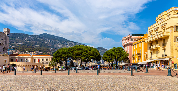 Monaco, France - August 2, 2022: Medieval royal Prince Palace, Palais Princier, official residence within Monaco Ville old town district