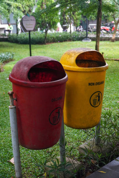 istock Colorful recycling bin at the park, separate waste collection concept 1441618538